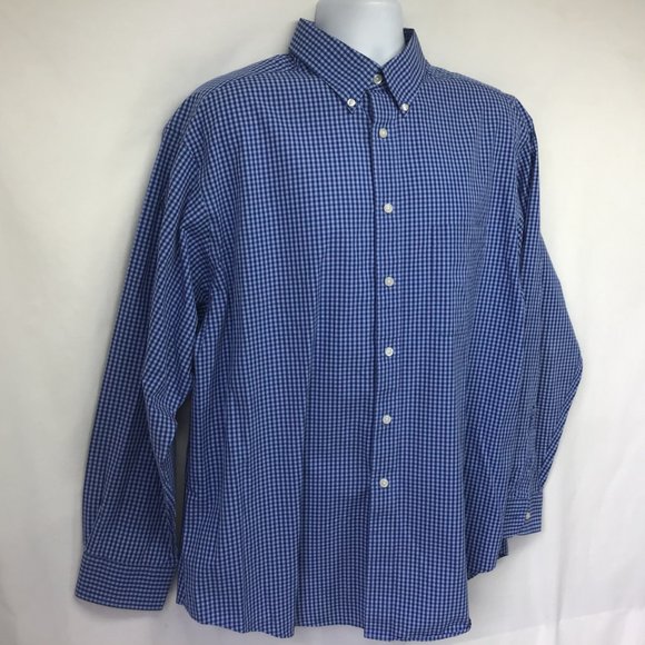 Roundtree & Yorke Men Blue Check Long sleeve Shirt - Picture 3 of 6